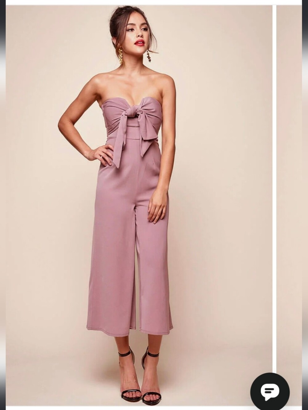 Selfie Leslie Khloe Bow Tie Wide Leg Strapless Jumpsuit Blush Mauve Pink